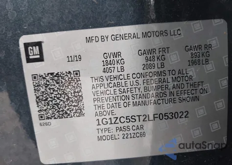 2020 Chevrolet Malibu Fwd 1Fl из США, поврежденный, VIN 1G1ZC5ST2LF053022